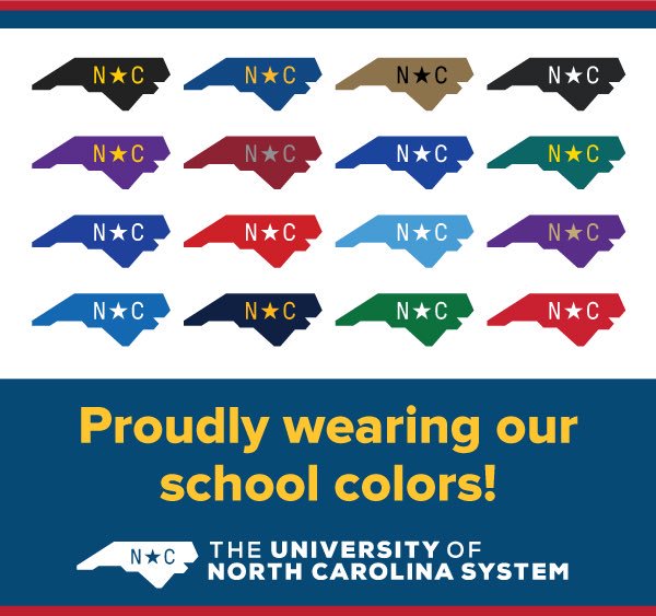 Unc System We Re Proudly Wearing All The Colors Of Our 16 Individually Remarkable And Collectively Extraordinary Universities What Color Are You Wearing For Collegecolorsday Appstate Eastcarolina Ecsu Uncfsu Ncatsuaggies Nccu