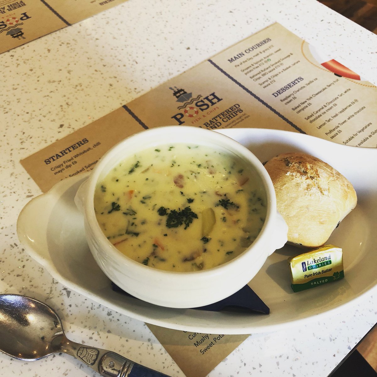 On our specials board today... Clam Chowder with Crusty Bread £4.50 
#clamchowder #clams #seafood #poshfishandchips #peterborough