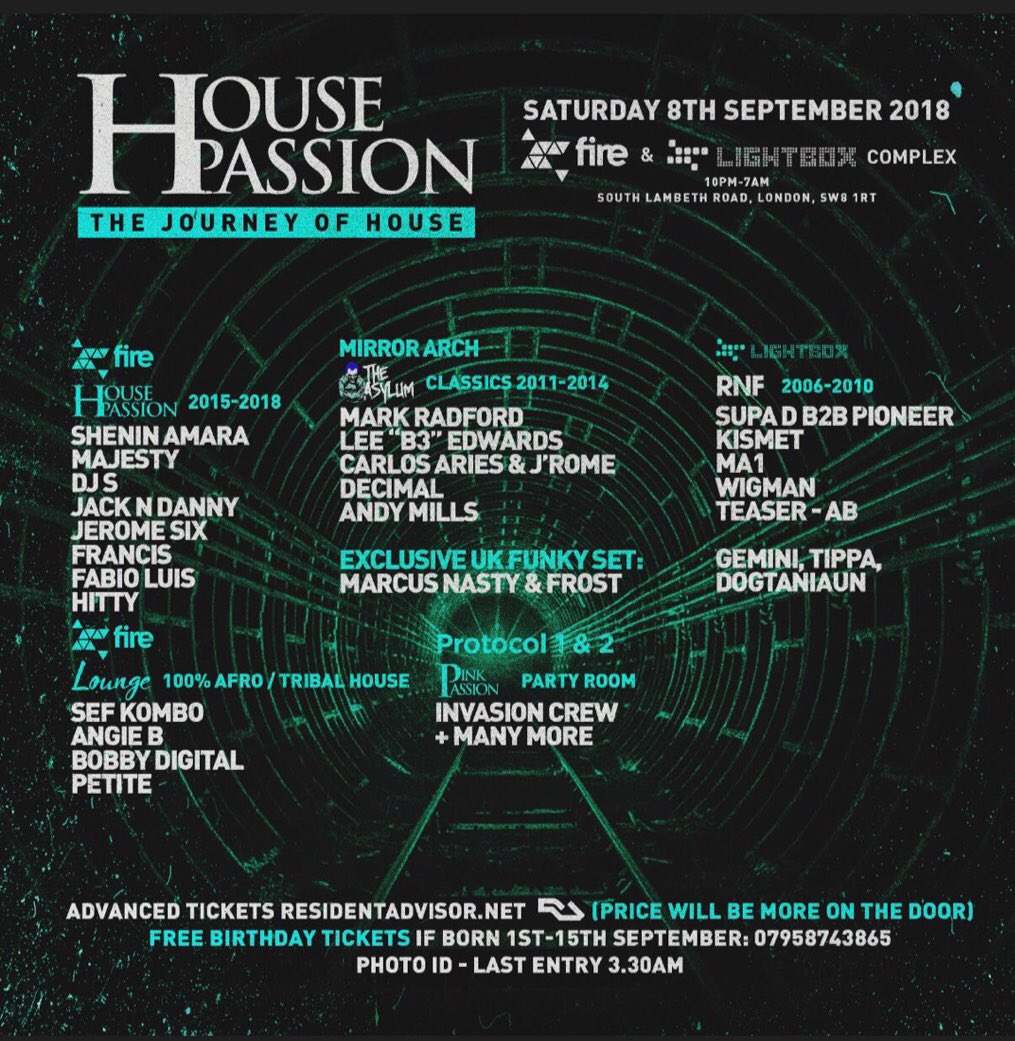 Carlosaries's tweet photo. Rhythm n Funk | House Passion
8th September | Fire & Lightbox|
Just one week to go and you can catch me down @firelondon with these lot!🔊🎧🎤 💥💥💥💥
#rhythmnfunk #rnf #housepassion
#housemusic #london #underground #carlosaries #dj https://t.co/0ZsSJEDDiZ