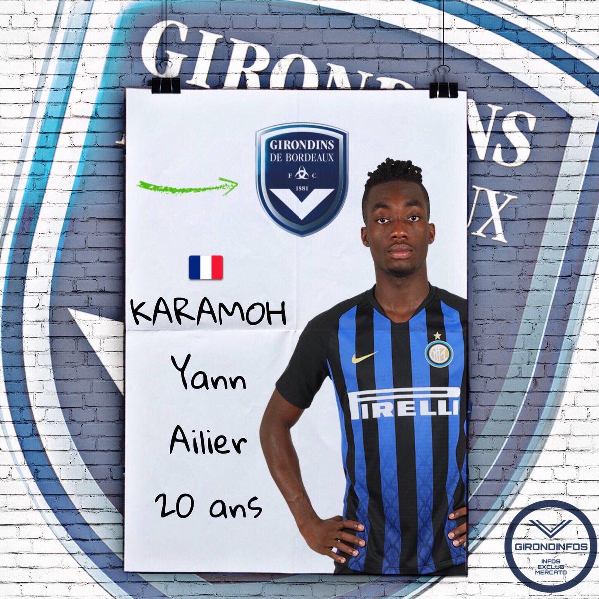 Girondinfos's tweet photo. Accord de principe entre l’@intermilan et les @girondins pour le prêt d’un an, sans option d’achat, de l’ailier Yann Karamoh !

Pouvant jouer à droite, à gauche ou dans l’axe, cet international espoir 🇫🇷 viendra apporter plus de concurrence aux attaquants Bordelais. https://t.co/6GTmYxLlic