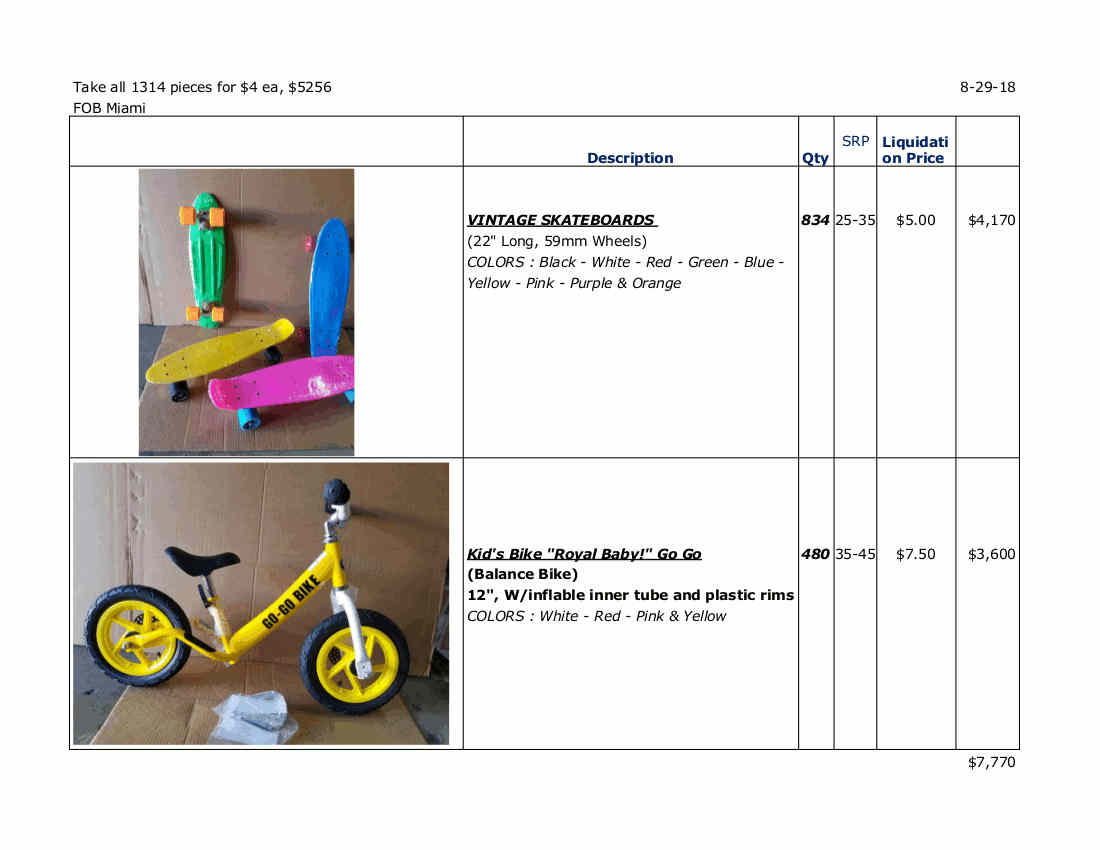 4liquidations's tweet photo. Lot of 834 "vintage" skateboard and 480 balance bikes. perfect for retailers looking for high margin products for the holiday season $4 ea https://t.co/2PWoBm3fHX