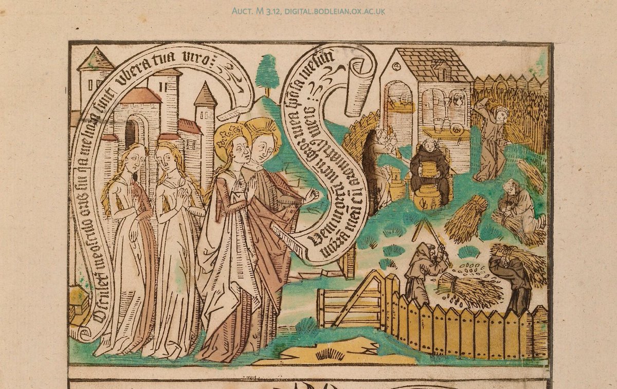 BDLSS's tweet photo. Illustrations from a #EarlyPrinted German blockbook of the Song of Songs.
15th century European blockbooks were usually short, relatively cheap productions of illustrated religious texts, and few survive in full. This is one of 8 held by the Bodleian: https://t.co/krd2XVpc4w https://t.co/RtItwizsEO