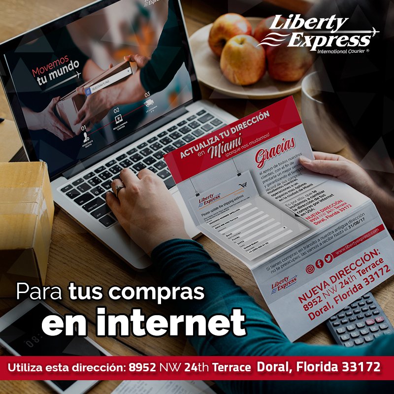 LibertyExpUSA's tweet photo. Conoce nuestra dirección actualizada en #Miami para tus compras por internet, 8952 NW 24th Terrace Doral, Florida 33172 Phone (305) 5009199.

#USA #ComprasOnline #Dirección #Envíos #LibertyExpress https://t.co/9ztThRtDsQ