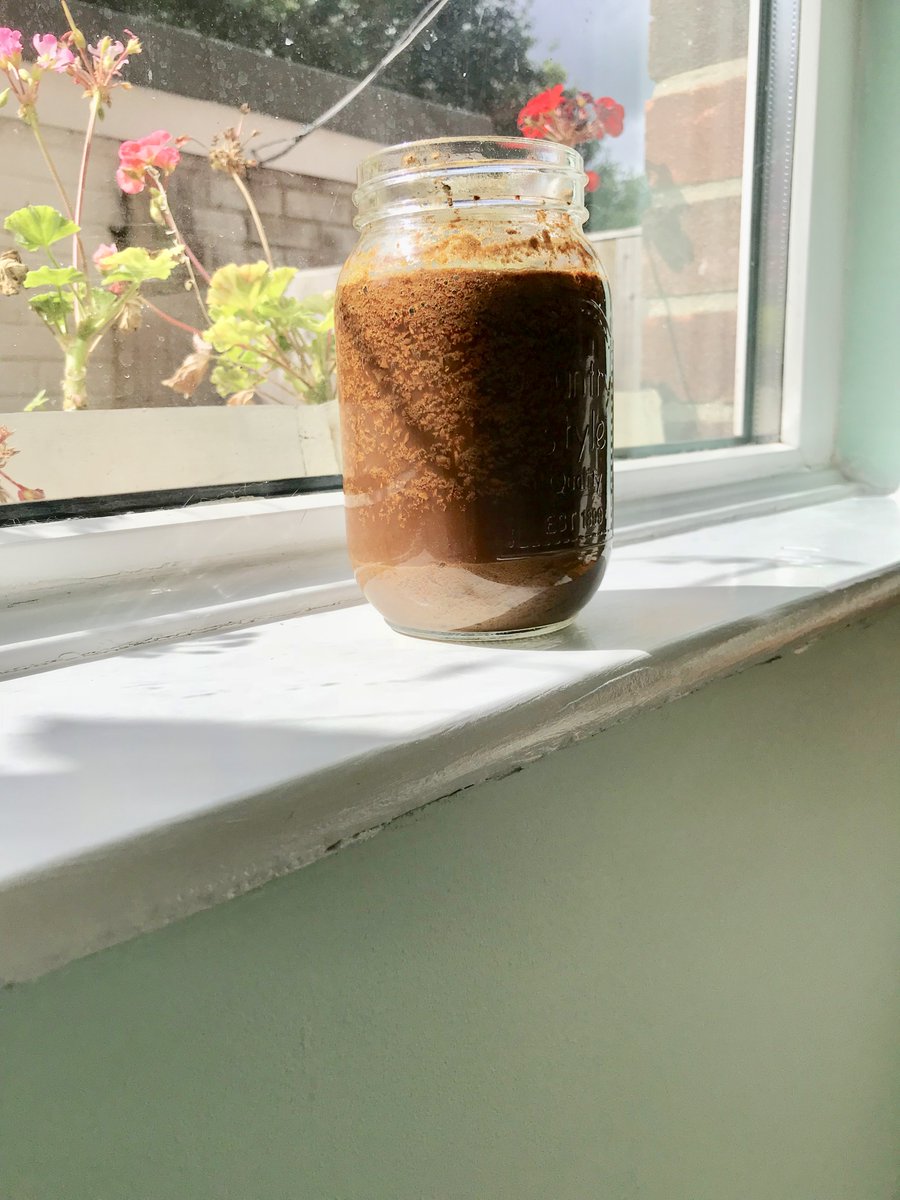 8. Most recipes recommend rain water, but it's been a long dry summer and I think our rainwater is probably more polluted than medieval rain, so I used distilled water (about 300ml). Gave it a quick stir with a lolly stick and then left it on a sunny windowsill for three days