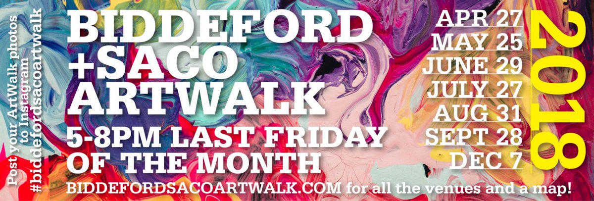 Tonight from 5-8 pm, start off the long weekend right with a stroll downtown for the Biddeford+Saco ArtWalk! Learn more about the featured artists and eateries at biddefordsacoartwalk.com.