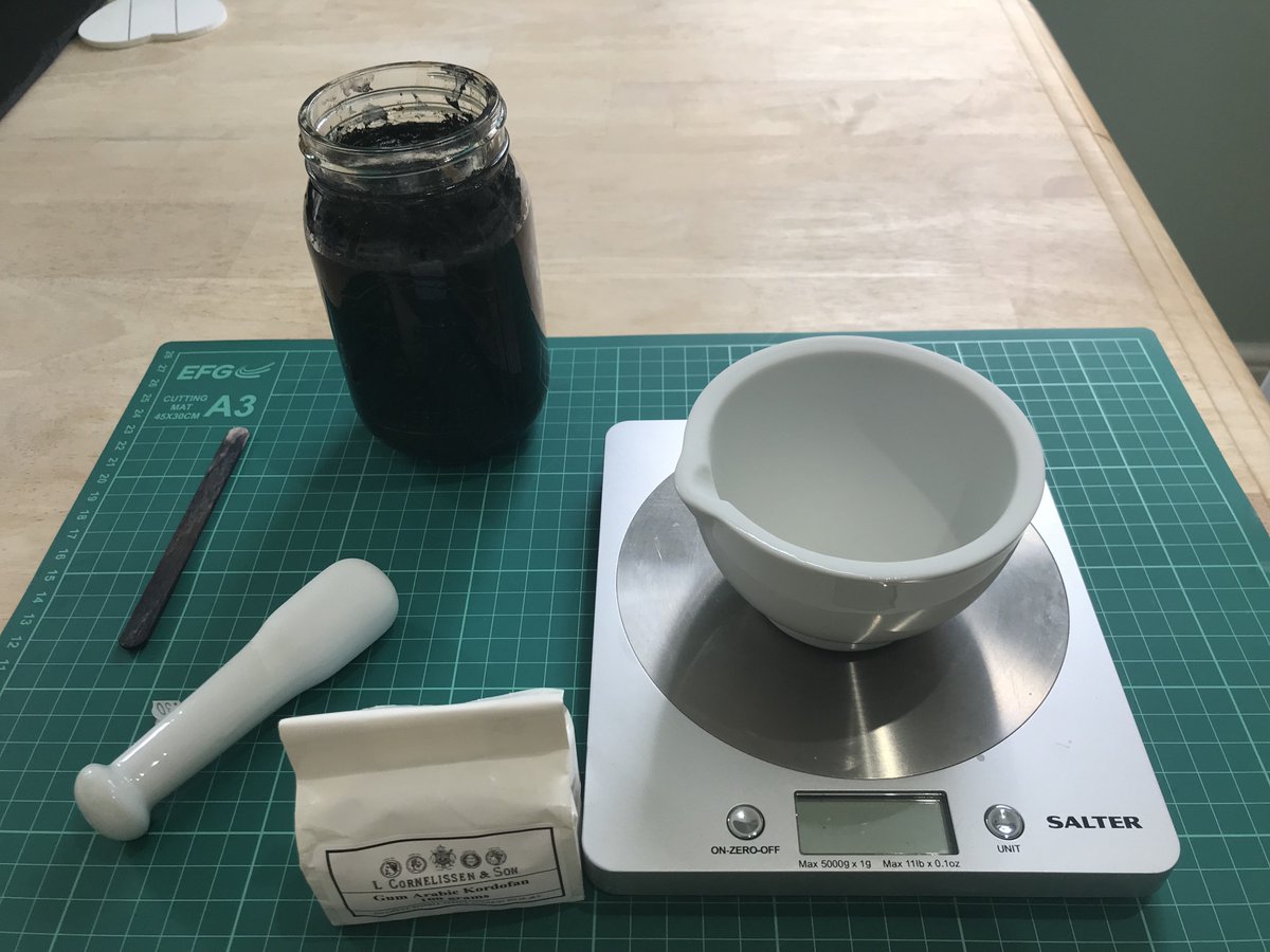14. After a few more days, the next step was to grind up 25 grams of gum arabic into powder. Chloe was now fully onboard with the ink-making process.