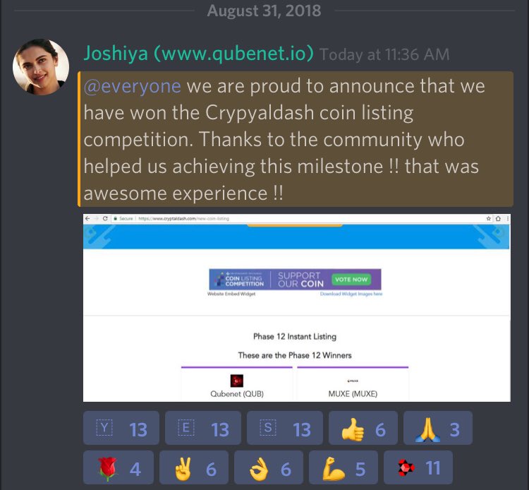 QubenetProject's tweet image. Thanks everyone for supporting us -Qubenet is declared winner of phase-12 @CryptalDash coin listing competition 🙏🏻🙏🏻

@CoinMarketCap @LiveCoinWatch @MichaelSuppo @boxmining @bitcointalk @BTCTN @TruthRaiderHQ @APompliano @realposmonkey @CryptoMagger @officialmcafee @BTCTN