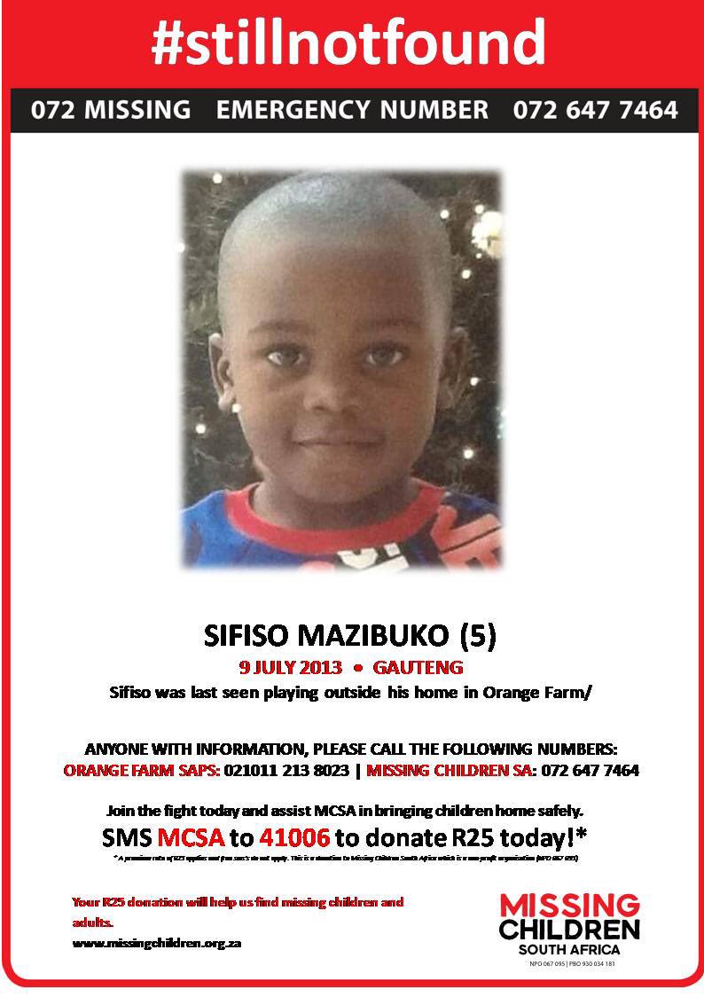 072MISSING's tweet photo. #MCSA
#stillnotfound
#SifisoMazibuko
#July2013
Please #repost and #share wherever you can, and join the fight to #bringchildrenhomesafely - thank you.
We must #nevergiveup trying to find our #missingchildren!
#JoinTheFight by simply texting MCSA to 41006, to donate R25.00 https://t.co/1rVyzg7pMo
