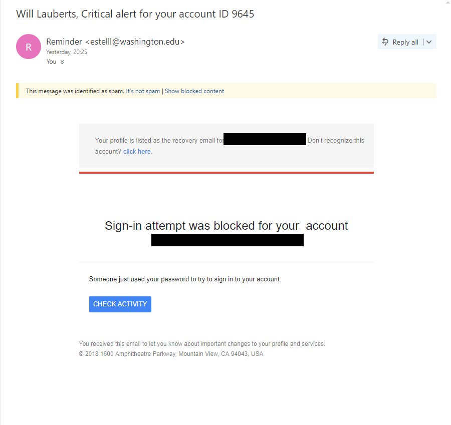 WLauberts's tweet photo. @UW Hi receiving scam emails from someone using a https://t.co/p36veWCLbg address, https://t.co/1HBktPB4Nc