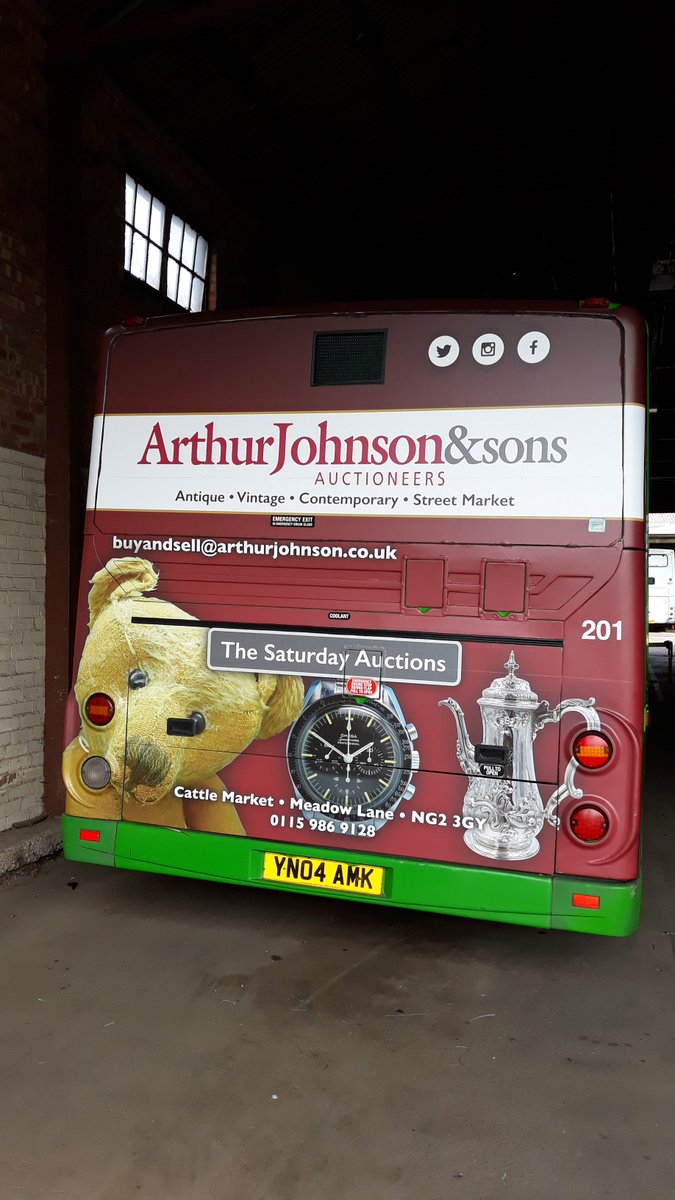 Auction_UK's tweet photo. We're on the buses! If you're around in #Nottingham this weekend, keep your eyes peeled. Our first two Arthur Johnson's #buses have hit the streets! We hope you like them! Many thanks to the lovely Tina Hinchley aka #TheBusLady and superb team at #Adverta for all their help. https://t.co/8wDBLVjB48