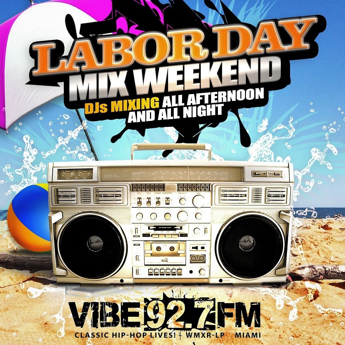 vibe927miami's tweet photo. The soundtrack to your #LaborDayWeekend kicks off tonight at 6 p.m. on @vibe927miami! We've got more than a dozen DJs playing your favorite classics all weekend long! Listen live on 92.7 FM in Miami or on @tunein worldwide! #LaborDayMixWeekend #HipHop #ClassicHipHop https://t.co/0V51d1pzrX