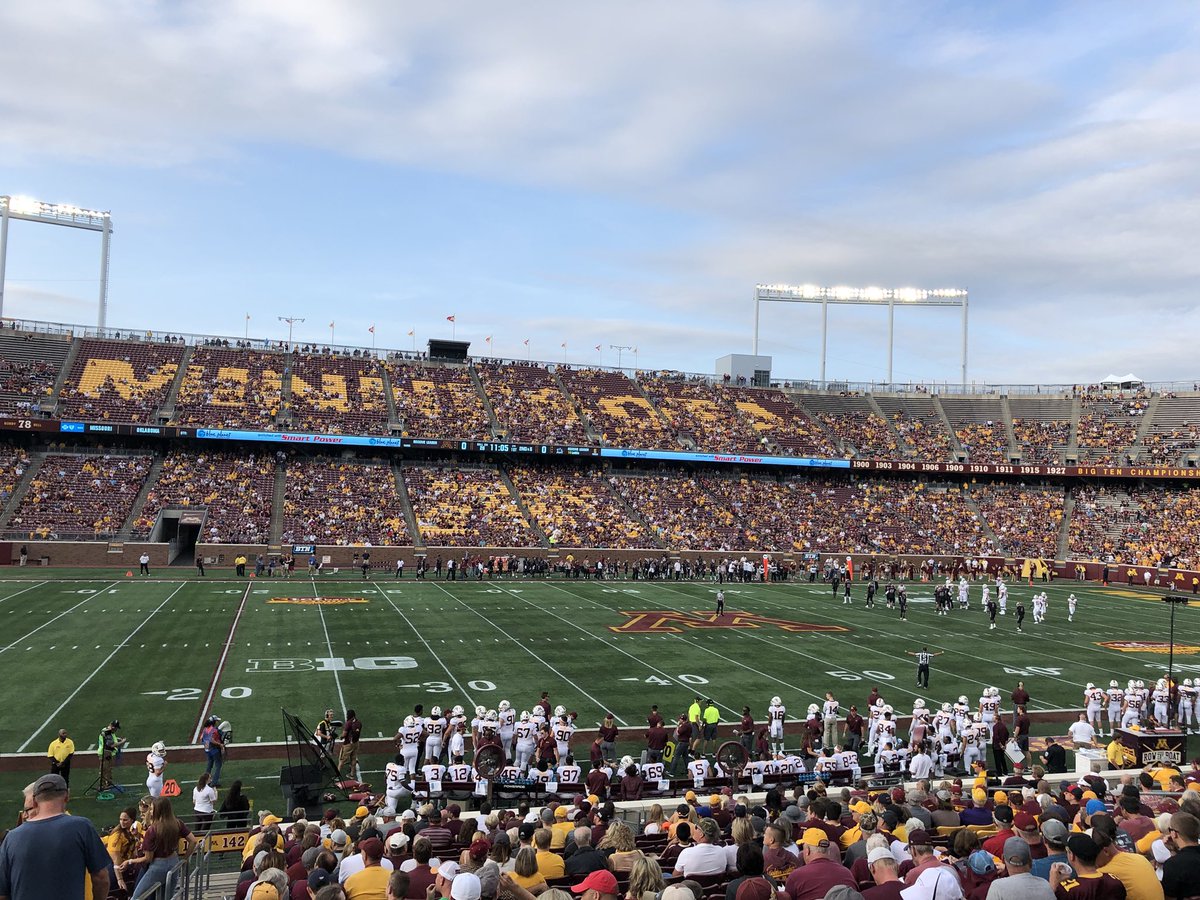 CoachPhill's tweet photo. Had a great time at the @GopherFootball home opener last night. I really enjoyed watching @Coach_Fleck do his thing on the sidelines! You can tell the players respect him. Let’s keep that win streak going! #GopherFootball #RowTheBoat #CoachPJ https://t.co/JgrdJv4OtD