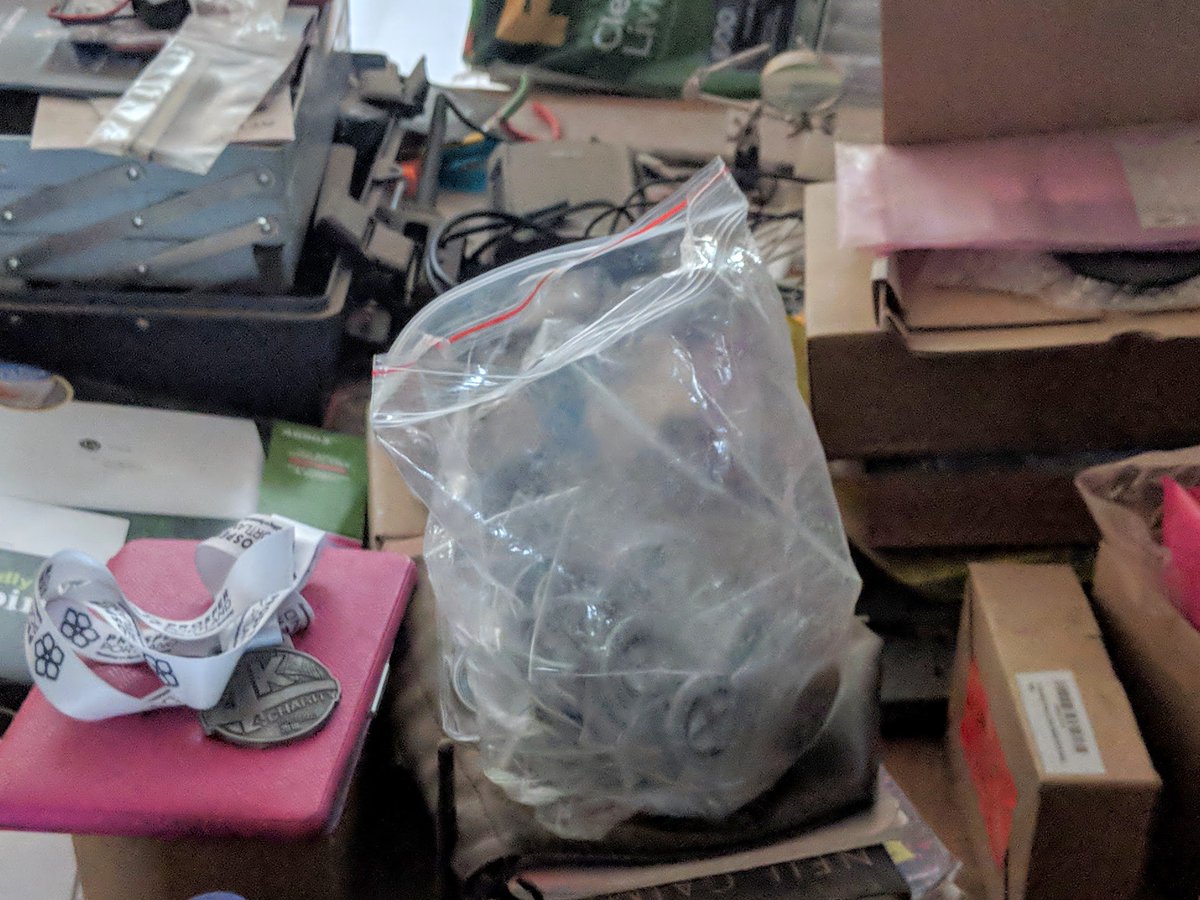 theDawgCr8's tweet photo. So, I found this unpacking 2 of the boxes I brought back from DC26 still 1 more to unpack tonight.. Still looking for more pins 😬 but it's not looking promising. #zerofuckscoin #0fuckspin #infosecwomen #womenintech #WomenInSTEM https://t.co/iUtoiZ1mo2