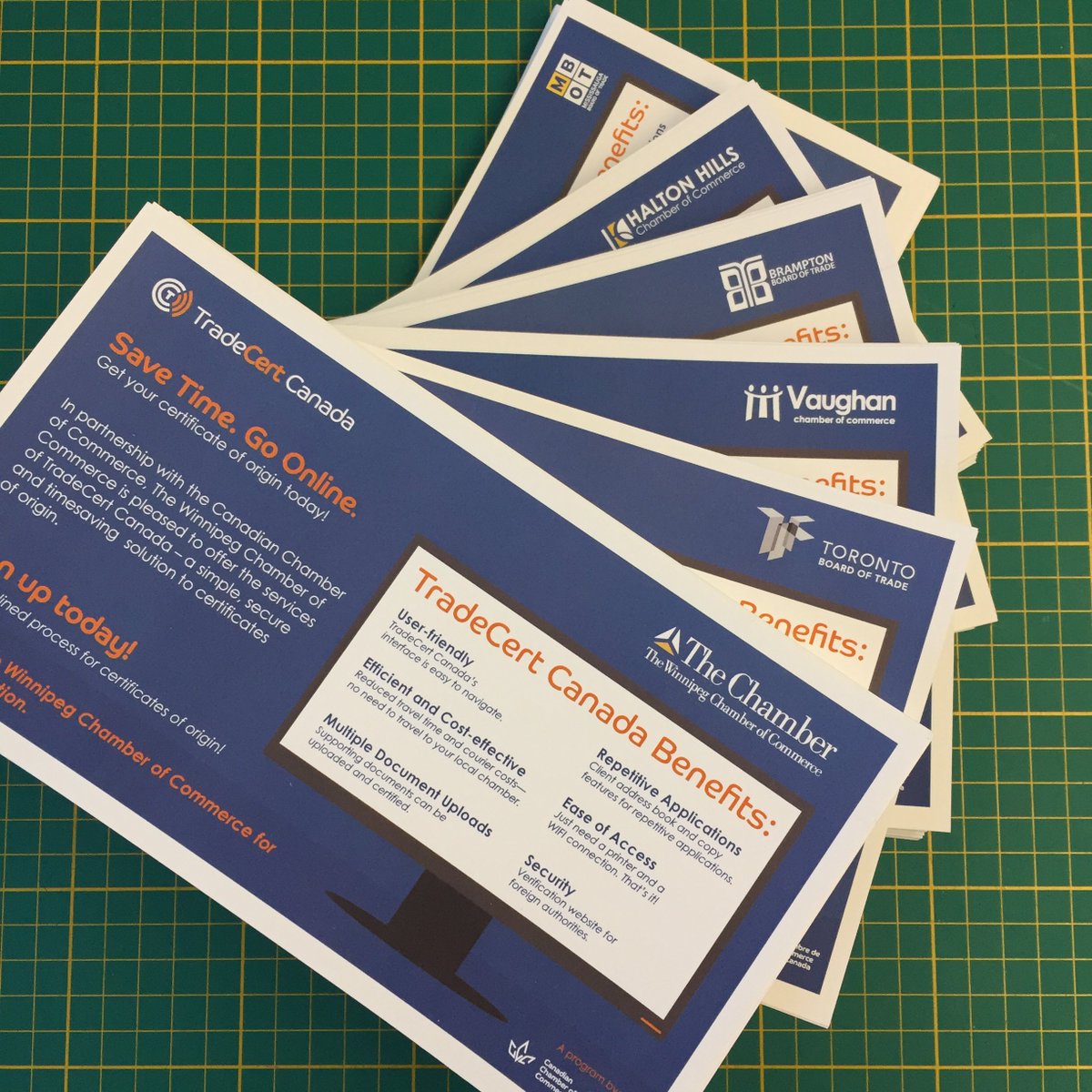 CdnChamberofCom's tweet photo. It's the little things that mean the most, which is why @TheWpgChamber, @TorontoRBOT, @VaughanChamber, @BramptonBOT, @HHCoC and @MBOTOntario can expect some hand cut flyers in the mail to promote @Tradecert to their members! https://t.co/jdJjlcqKtb