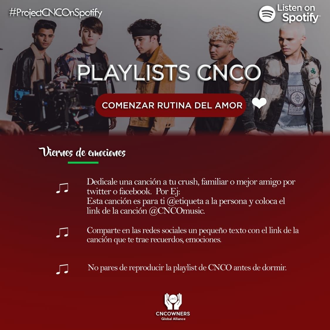 CNCOMtyOfficial's tweet photo. #CNCOWNERS
STREAMING DE EMOCIONES!!
Terminamos la semana con esta bonita actividad espero que te unas y nos cuentes tus emociones al momento de escuchar canciones de @cncomusic!!! No dudes en participar
#ProjectCNCOnSpotify https://t.co/Uqi5ByW5Yx