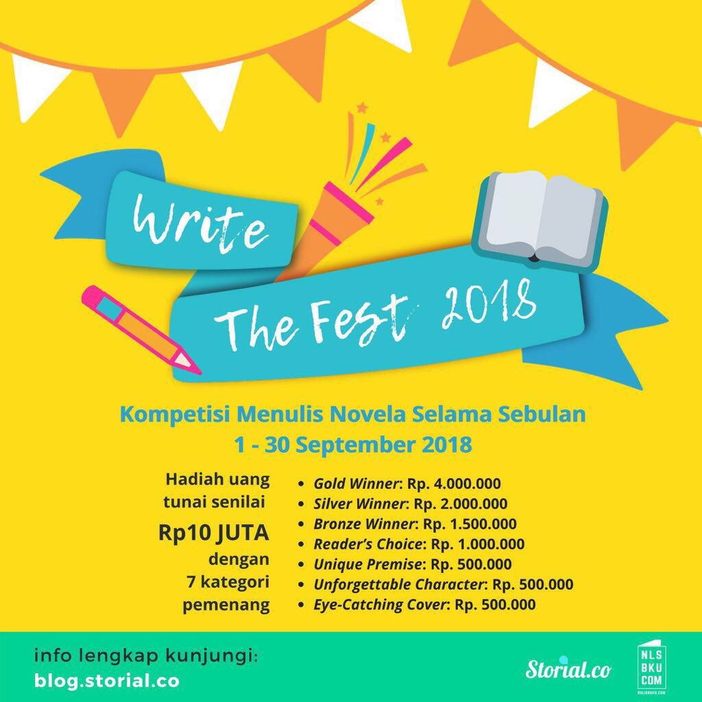 Setelah istirahat nulis sekiiaaaaaan lama, ikutan ini di ujung deadline pendaftaran.. yok yang kangen nulis ikut juga 😊 @StorialCo <a href="/nulisbuku/">nulisbuku sekarang</a> #WriteTheFest #WTFStorial