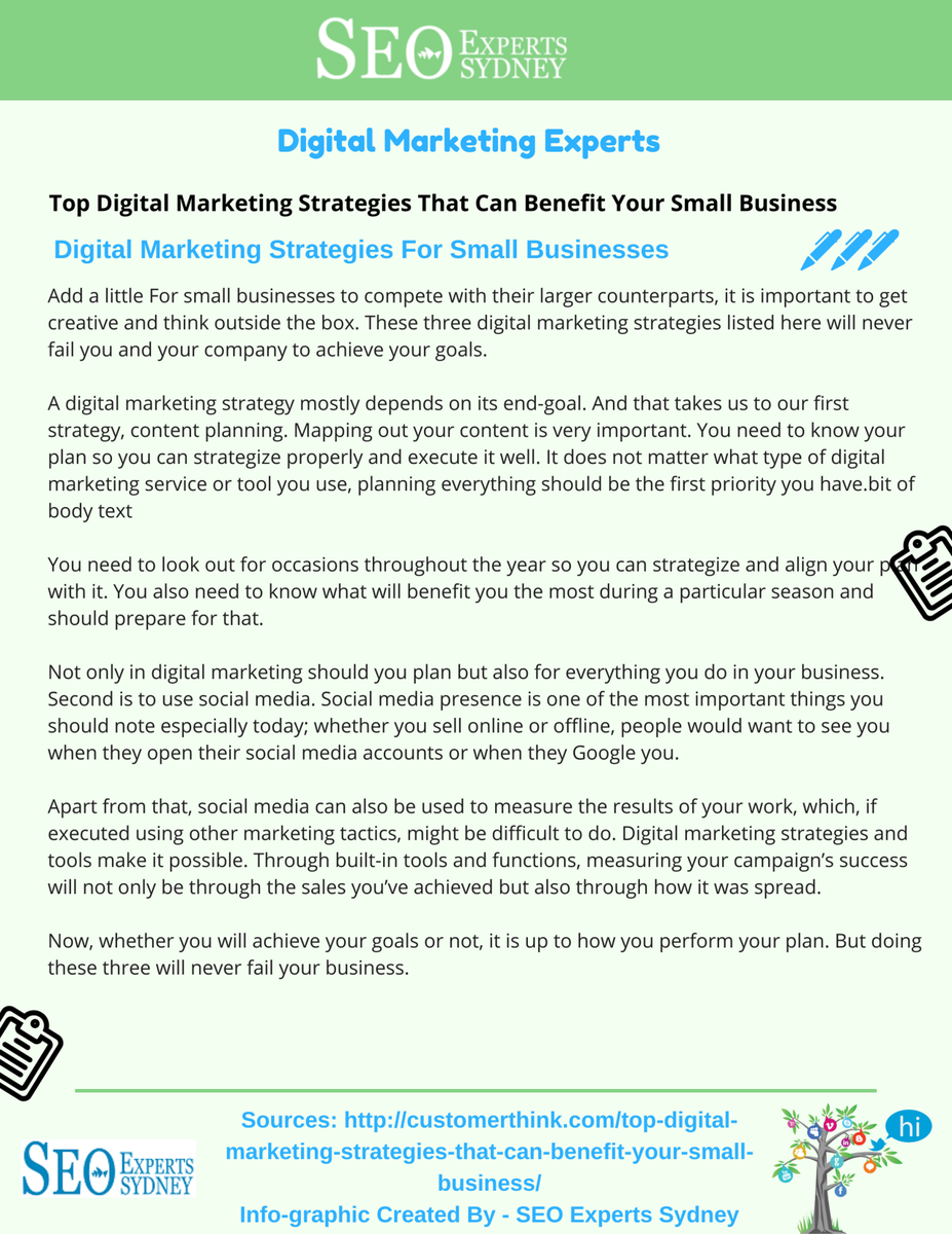 seoxpertssydney's tweet photo. Top #DigitalMarketing Strategies That Can #Benefit Your Small #business 

#Google #SEO #SMM #Analytics #BillGates #Search #measure #contentmarketing #ContentStrategy #InternetMarketing #SearchCap #followfriday @neilpatel @Backlinko #b2b #SEOtips 
-- 
https://t.co/Pw5LyWFBSi  
-- https://t.co/JeMd3jnUmE