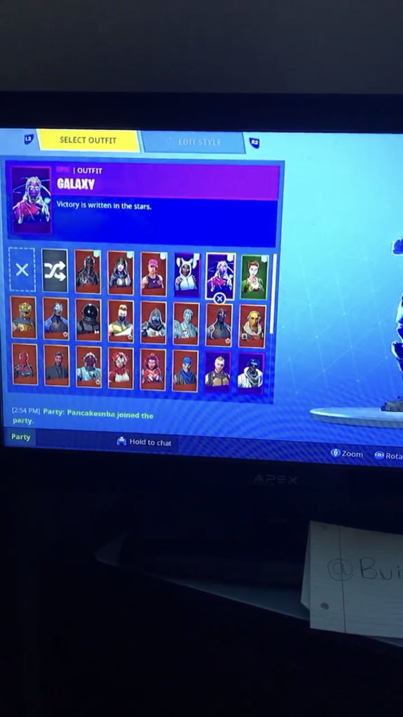 BuildsSells's tweet photo. SALE‼️‼️ GOT THE GALAXY SKIN!! HMU FOR THE PRICE!!! Stacked fortnite account for sale! #galaxyskin #galaxy #SamsungNote9 #fortnite #tsm #faze #stackedfortniteaccounts #blackknight #ps4 #xbox https://t.co/6QSY6zI9pp