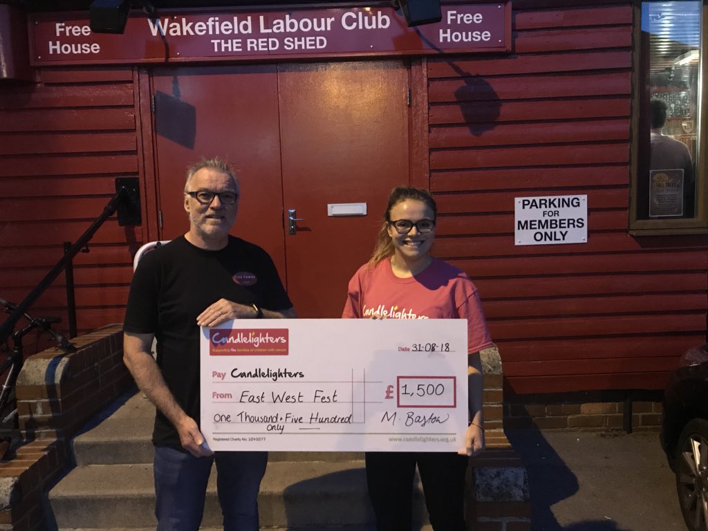 Thanks to all involved !! 
@EastWestFest #beerfestival 
#redshed #Wakefield 
 @FBrewery @beverley_bastow 
Raising £1,500 pounds for @CandlelightersT #charity