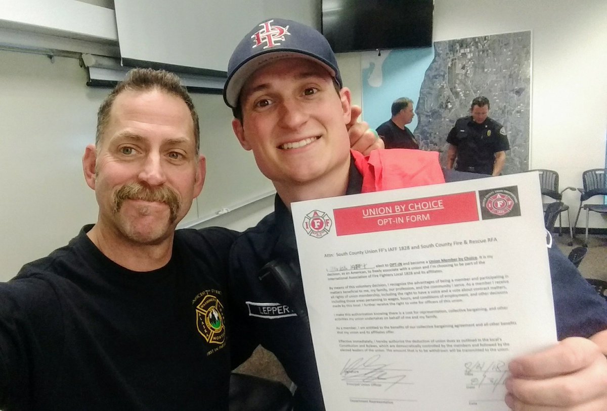 @ChazLeppert showing pride to be #UnionByChoice during our meeting today! He is covering 1 of our @IAFF1828 honor guard members so we can pay respects to our fallen brothers & sisters in Colorado this month #unionfamily #WSCFF #IAFF