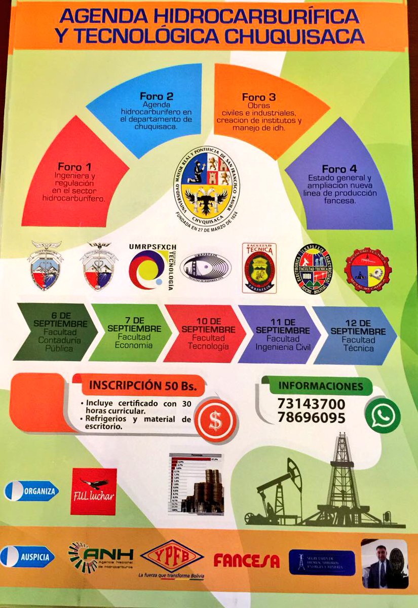 SHEM_GADCH's tweet photo. #AhoraSucre // La @GobernacionCh presente en la inauguración de la "Agenda Hidrocarburifera y Tecnológica Chuquisaca" organizada por la #USFXCH #FUL que se llevará a cabo del 6 al 12 de septiembre #Sucre #Chuquisaca https://t.co/SGJS2DqzLF