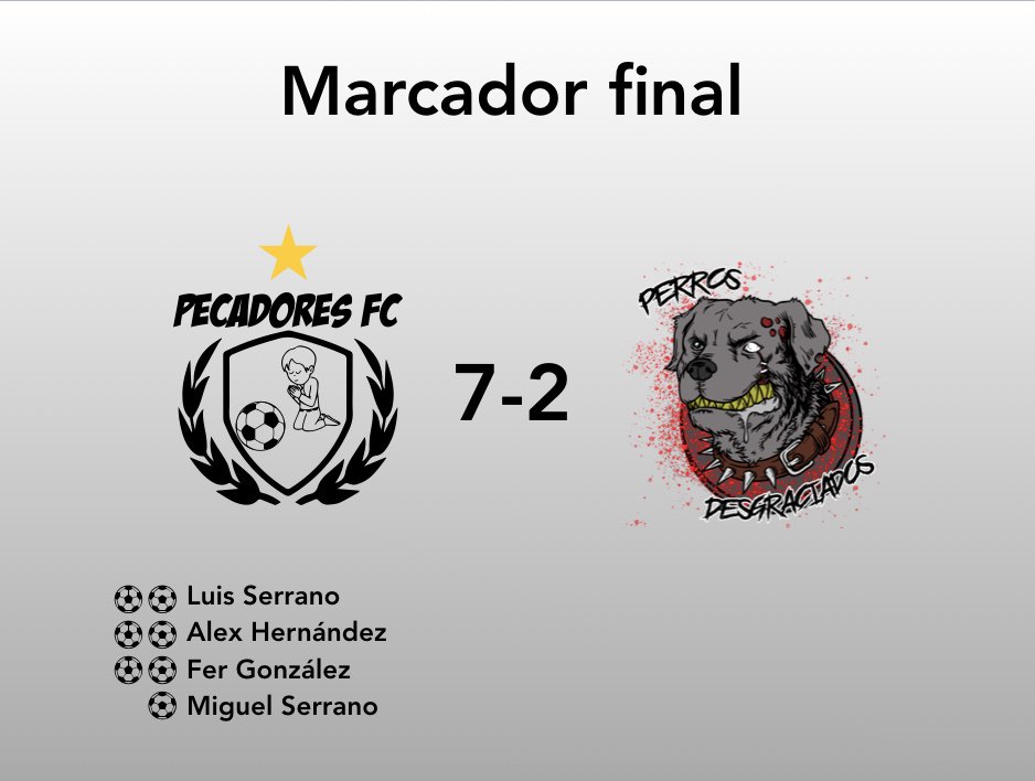 PecadoresFc's tweet photo. 6to triunfo consecutivo de nuestro equipo #imparables #fut7 #pecadores #vamosapecar https://t.co/tvzpHqFM4Z