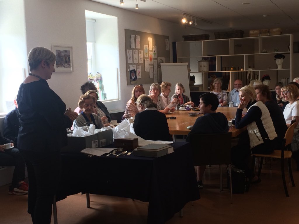 helebeaumont's tweet photo. We had a great #CultureClub @NMIreland #CollinsBarracks today with Dr Alison FitzGerald, @MaynoothUni who engaged, explained & entertained our Club participants on #Silver #GeorgianDublin #materialculture #DesignHistory #handlingobjects brilliant ! @dublinconnects https://t.co/p7bOmJZ6Ba