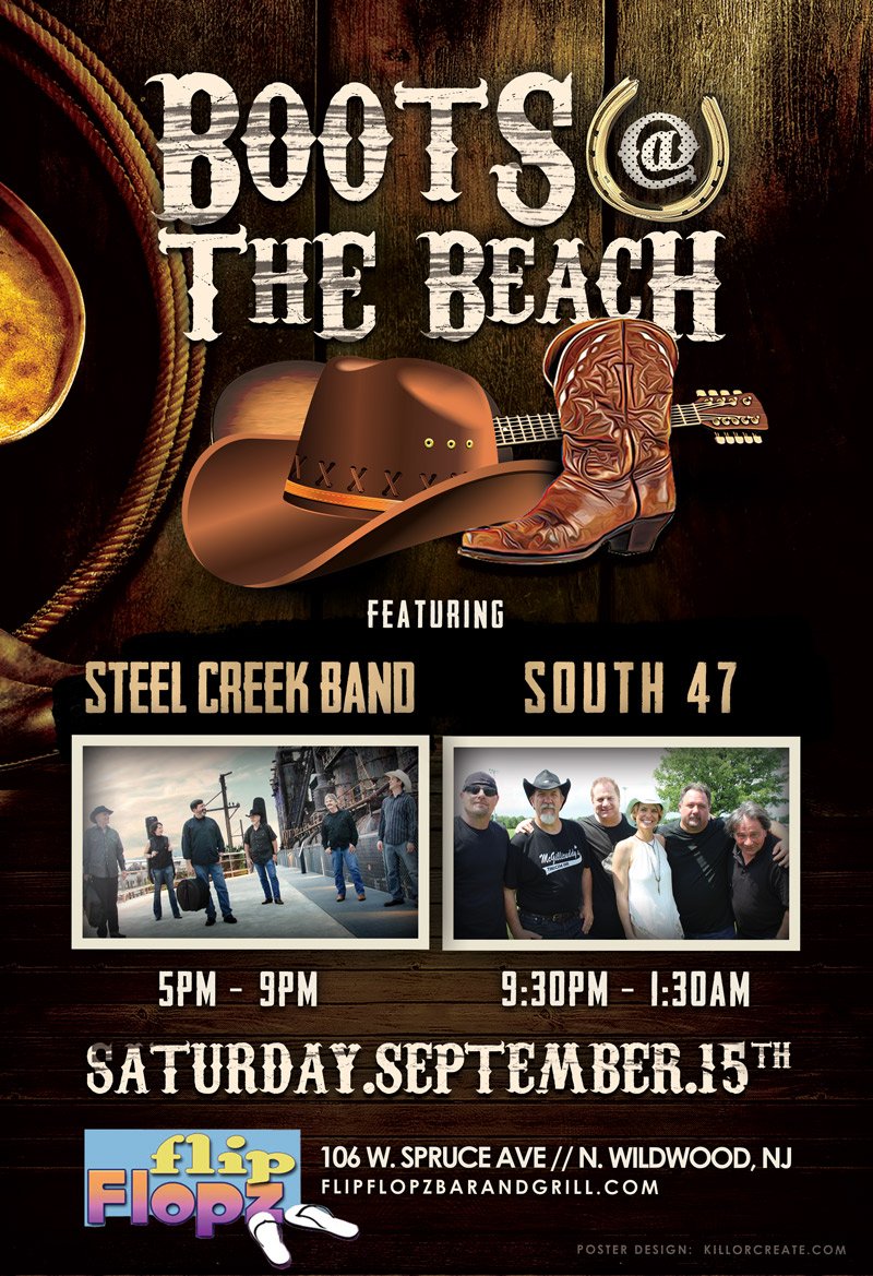 So many exciting events coming up in calendar, but this event is one we look forward to every year! Only 2 weeks away! Can't wait!
#BootsAtTheBeach #NorthWildwoodNJ #FlipFlopz #SteelCreekBand #SCrockscountry #CountryMusicFestival #CountryBand