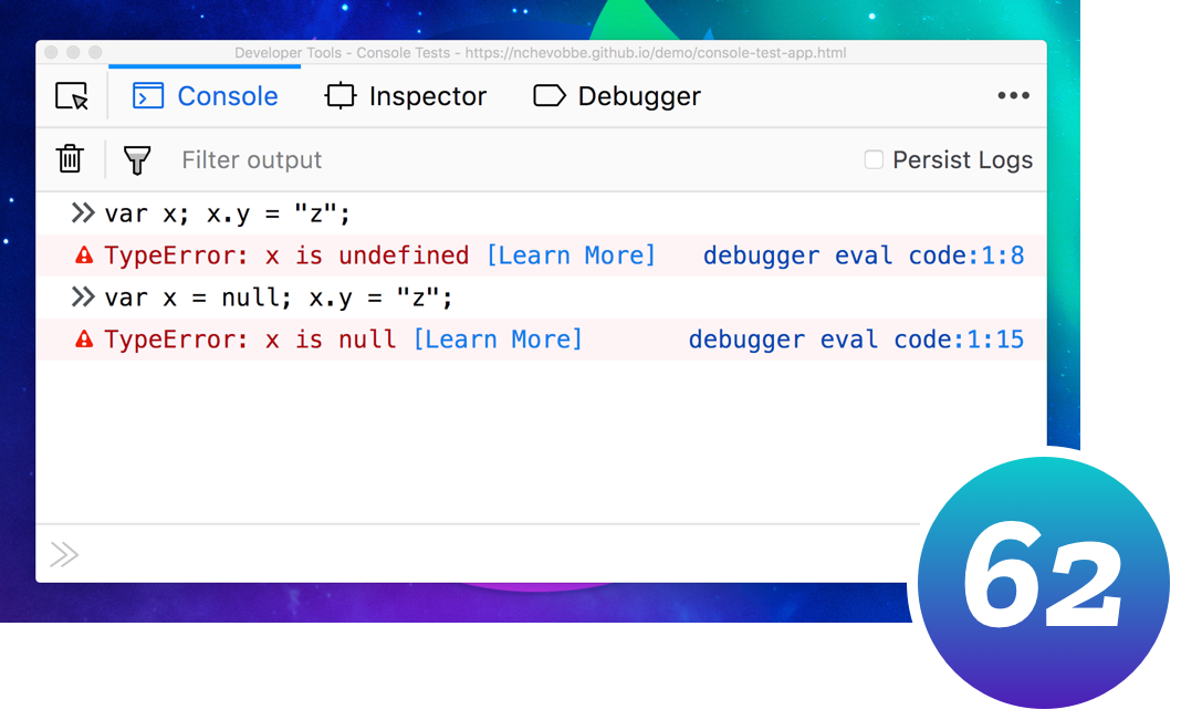TypeError in Firefox 62: x is undefined | x is null