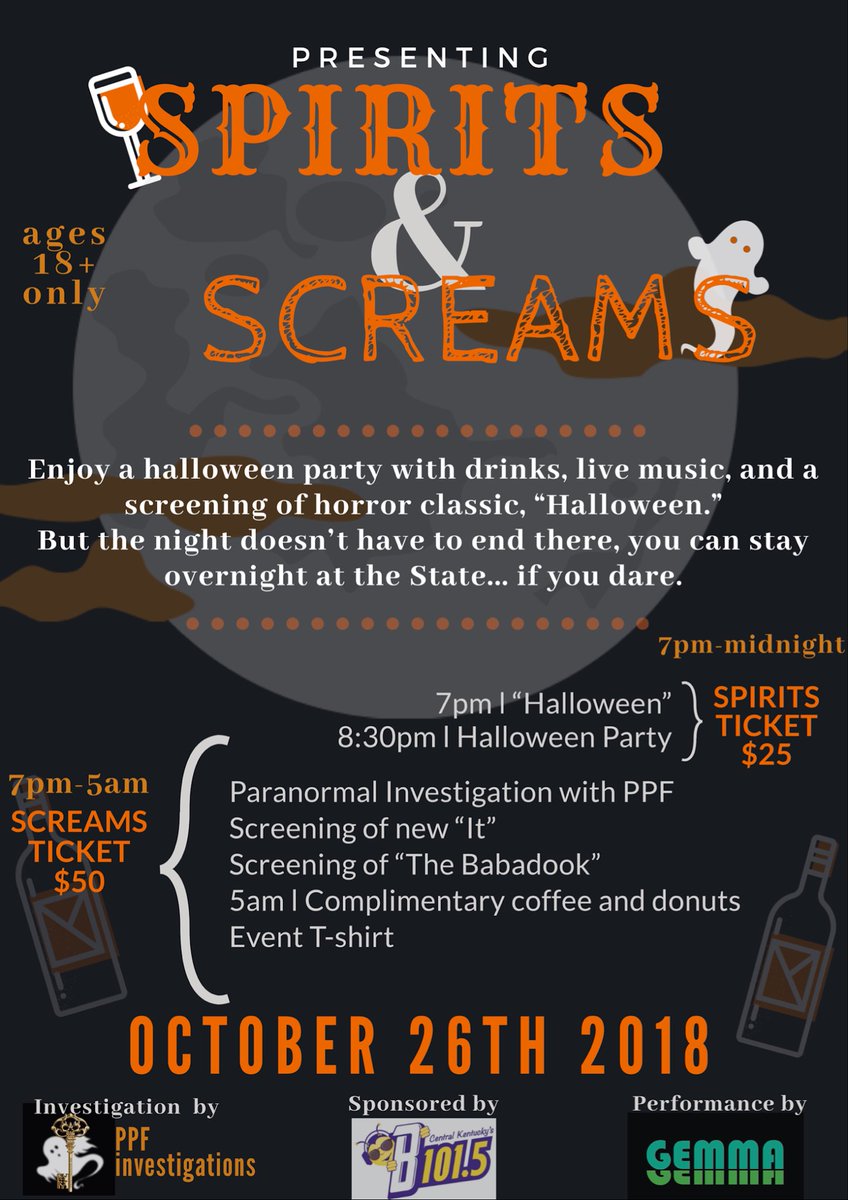 Have you heard about #SpiritsAndScreams? Tickets are limited so get yours now from thestate270.org!! #TheState