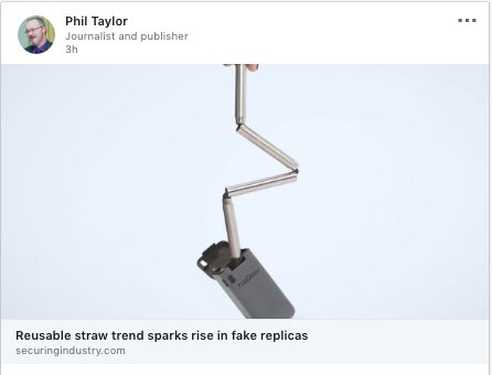 Mr_Supply_Chain's tweet image. Any popular product or brand is now a target for counterfeiting. Even ... yep ... straws. #scm4dummies #supplychainmanagement #IBMFuturist #WatsonSupplyChain @IBMSupplyChain ibm.co/2C3N1K3