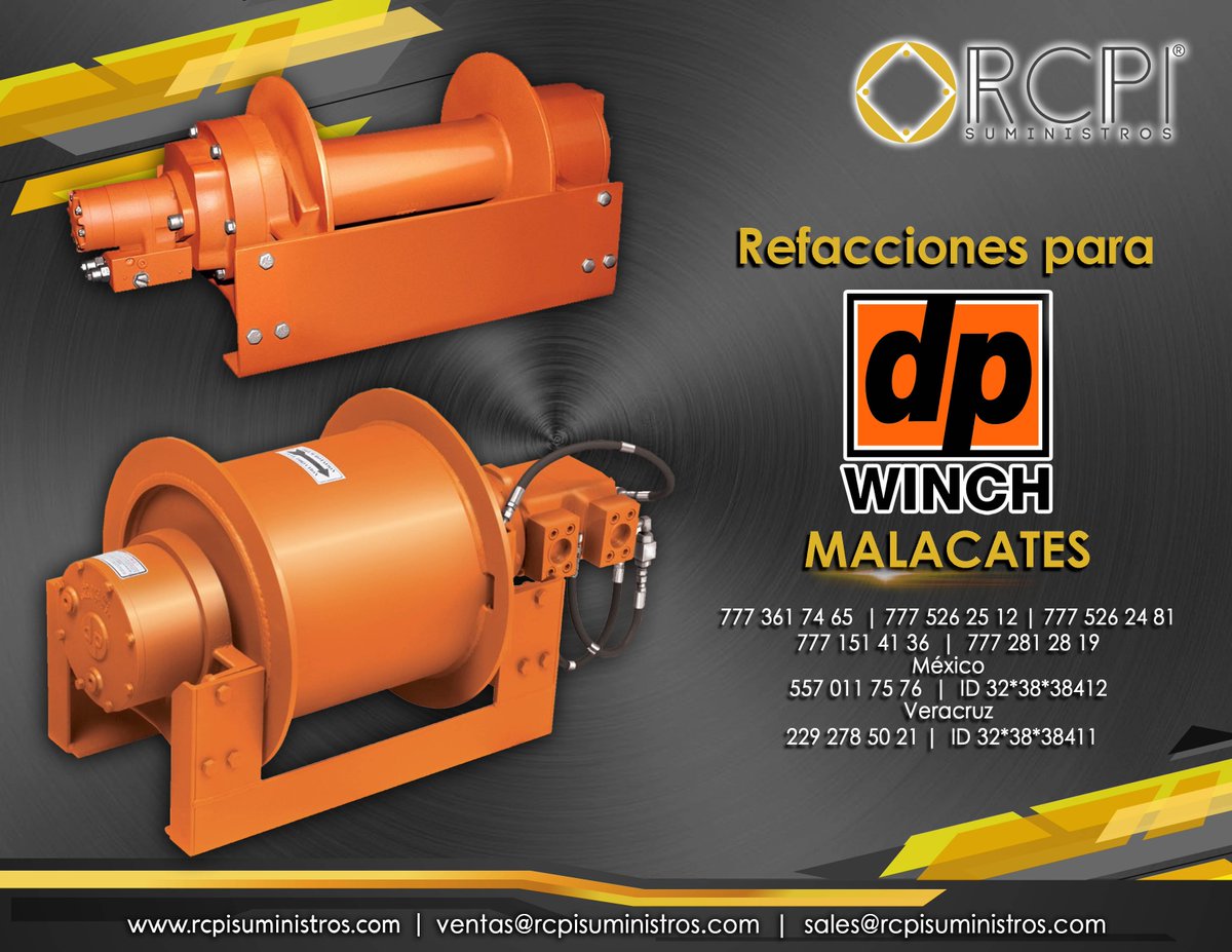 RCPI_Suministro's tweet photo. Lo mejor para tu equipo. Venta de refacciones y malacates DP Winch para grúas industriales.. Llámenos 777 361 74 65 / 777 526 24 81 México 557 011 75 76 Mail: ventas@rcpisuministros.com #crane #parts #refacciones #Dpwinch #malcates #winch https://t.co/lbMAxdmm3t