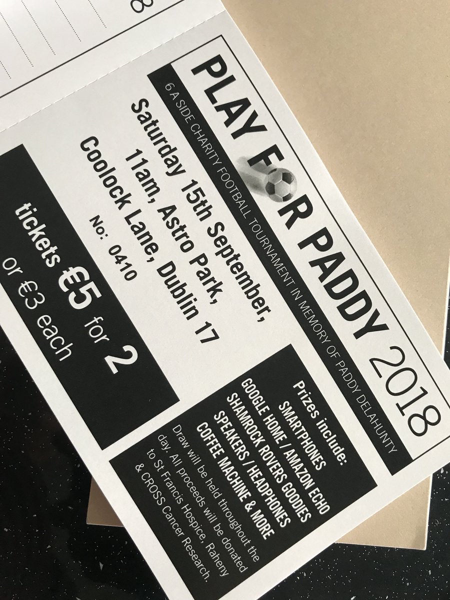 EmmaAWheatley's tweet photo. Guess who’ll have #PlayForPaddy raffle tickets with them in the Carlisle Grounds tonight? ☘️⚽️🏆
#ShamrockRovers #BrayWanderers #LOI
(Hint: It’s me!)
They’re €3 each or €5 for 2...prizes galore! https://t.co/mBWQJIOVtF