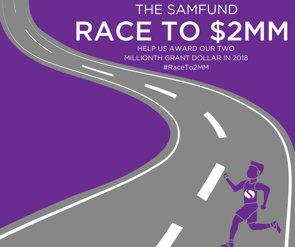 We are in the homestretch of the #RaceTo2MM! Donate today to help us award our 2 millionth grant dollar this fall: bit.ly/SamfundRaceTo2…