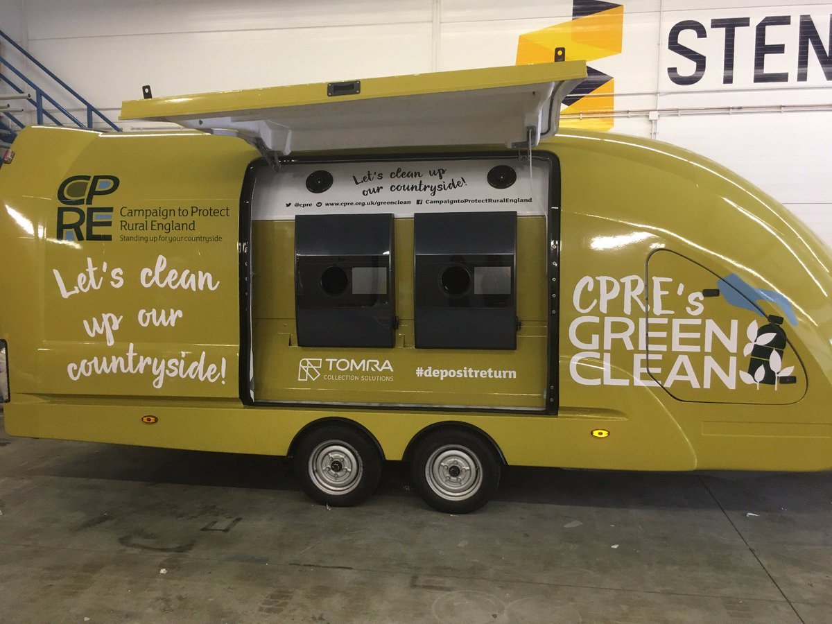 CPRE's tweet photo. What a beauty! 😍 Our portable Reverse Vending Machine ready for its tour of England as part of our nationwide #GreenClean litter pick.

Help us clean up the countryside and campaign for the best #DepositReturn system. Find your nearest #GreenClean here: https://t.co/nqxV2w97tC https://t.co/9eug7fgDta