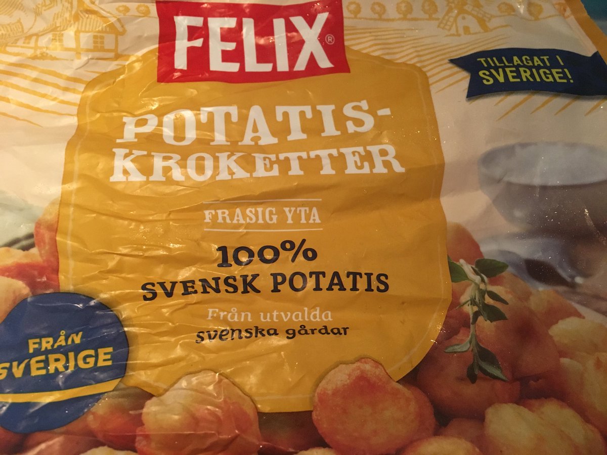 staffanlandin's tweet image. Nu ska jag, i ett kök i södra Sverige värma dessa svenska kroketter, som är från Sverige, gjorda på svensk potatis från svenska gårdar. Tillagade i Sverige. Av Sverige. För Sverige. SVERIGE.