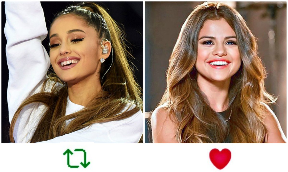 rtorlikeuptoyou's tweet photo. Ariana Grande vs. Selena Gomez https://t.co/fcl5XHdqrh