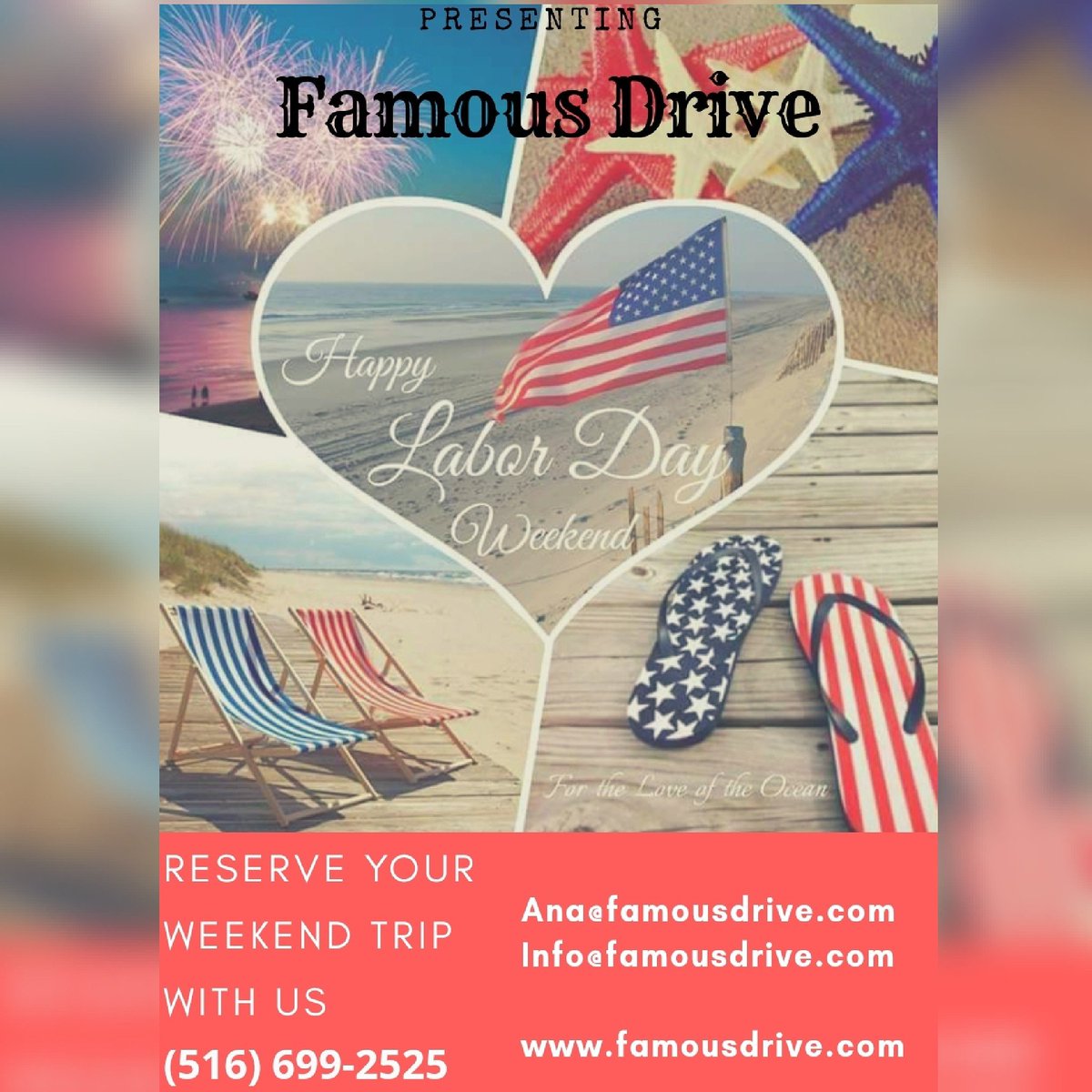 FamousDrive's tweet image. HAPPY LABOR DAY WEEKEND

Reserve your ride this weekend, enjoy some fun in the sun.

We offer 
SEDANS | SUVS | SPRINTERS

Call us (516)699-2525

Email us 
Info@famousdrive.com  
Ana@famousdrive.com

Visit us 
famousdrive.com

Summer is limited not our fleet