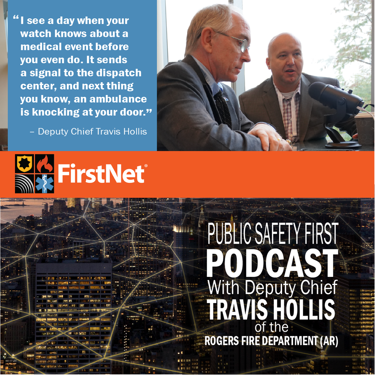 FirstNetGov's tweet photo. #PublicSafetyFirst PODCAST- @RogersFire Deputy Chief Hollis contemplates how technological advances, like the Internet of Life-Saving Things, will improve fire operations #IoLST 
https://t.co/FS2j7de7Op #FRI2018 https://t.co/5UgVCWqntT