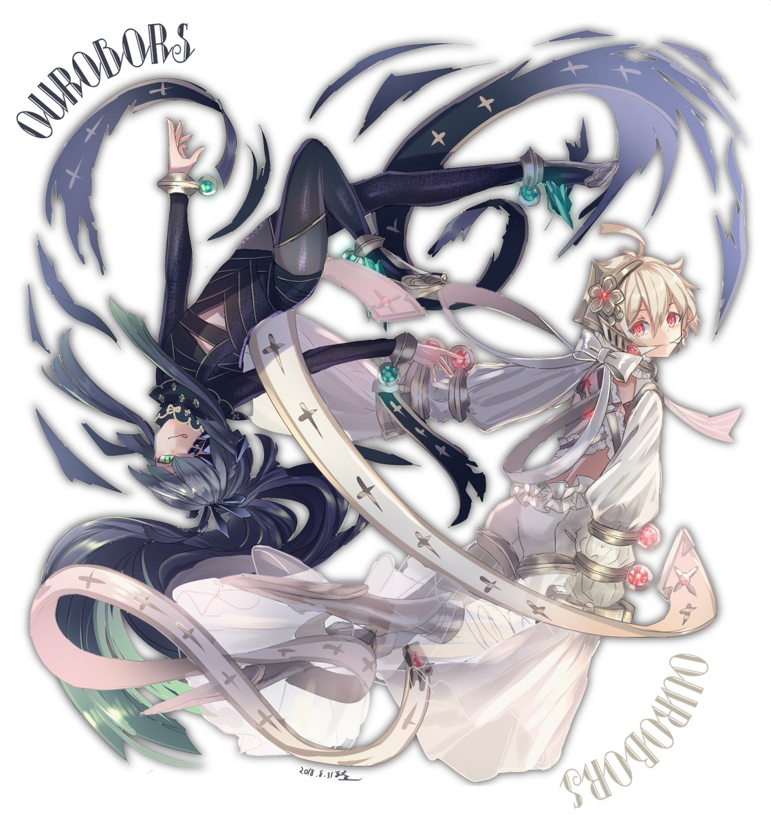 まっちょこ 創作 魔法少年 魔造少年をそれぞれサポートするコンダクターの二匹 元は一匹のウロボロスだったが 仲違いして二匹に 白の方は再生 黒の方は破壊を司る