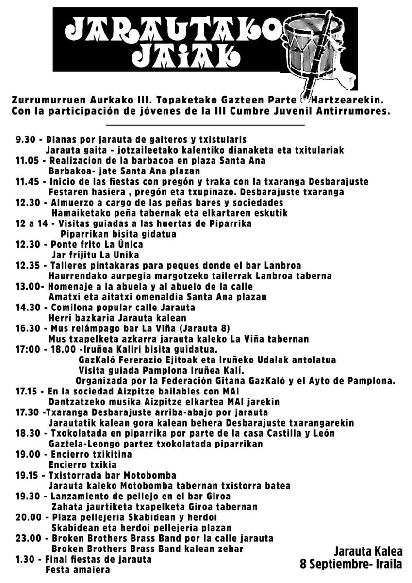 #JarautakJaiak
#FiestasDeJarauta 
Sábado 8 de septiembre.
Larunbata, irailak 8a