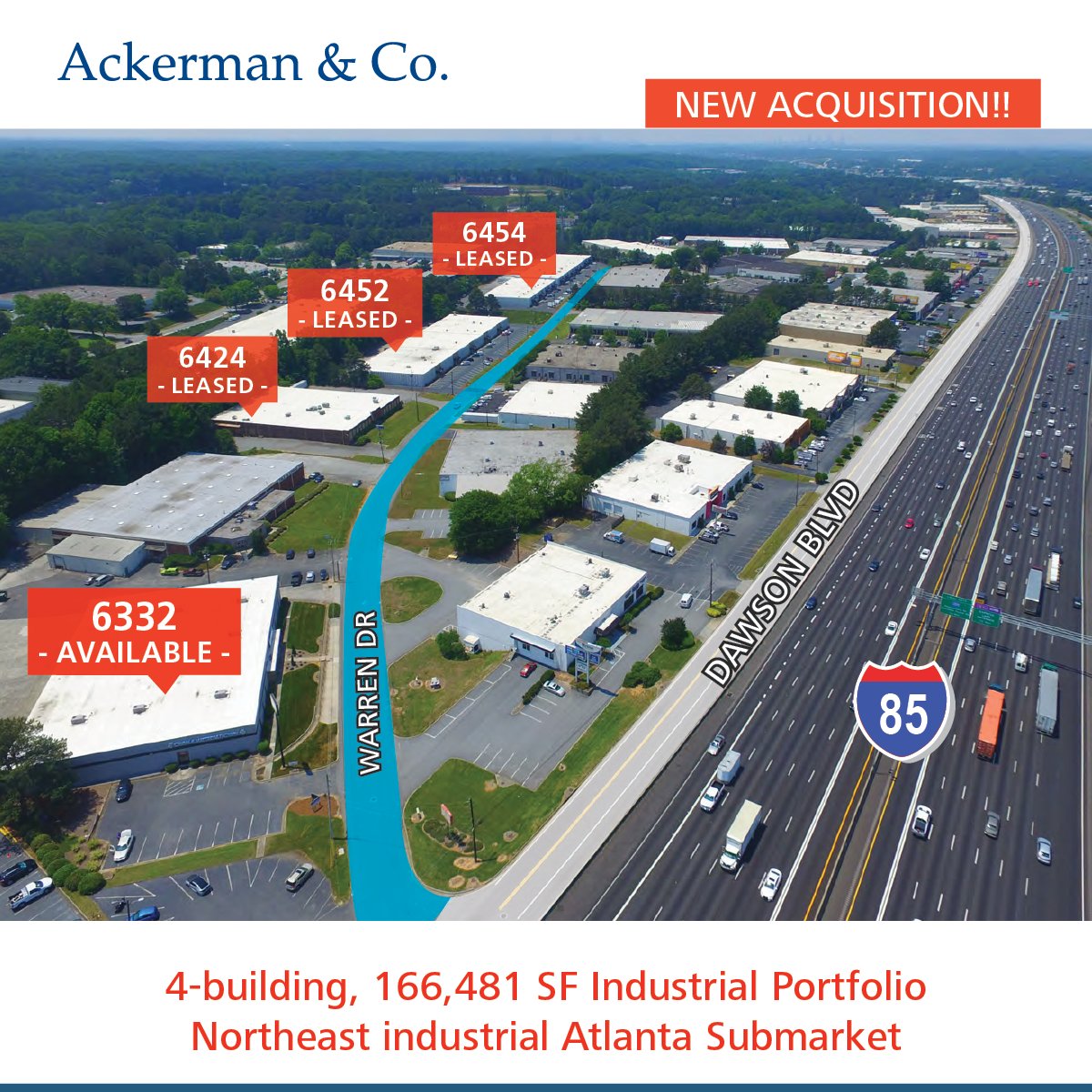 ackermansales's tweet photo. Ackerman &amp; Co. has purchased a 4-building, 166,481-square-foot industrial portfolio in Atlanta’s core Northeast industrial submarket: https://t.co/arGmXDYZ3U 
For leasing details, contact Frank Farrell at ffarrell@ackermanco.net
#Industrial #ShallowBay #CREATL #AckermanAndCo https://t.co/uvM6Y4QKLu