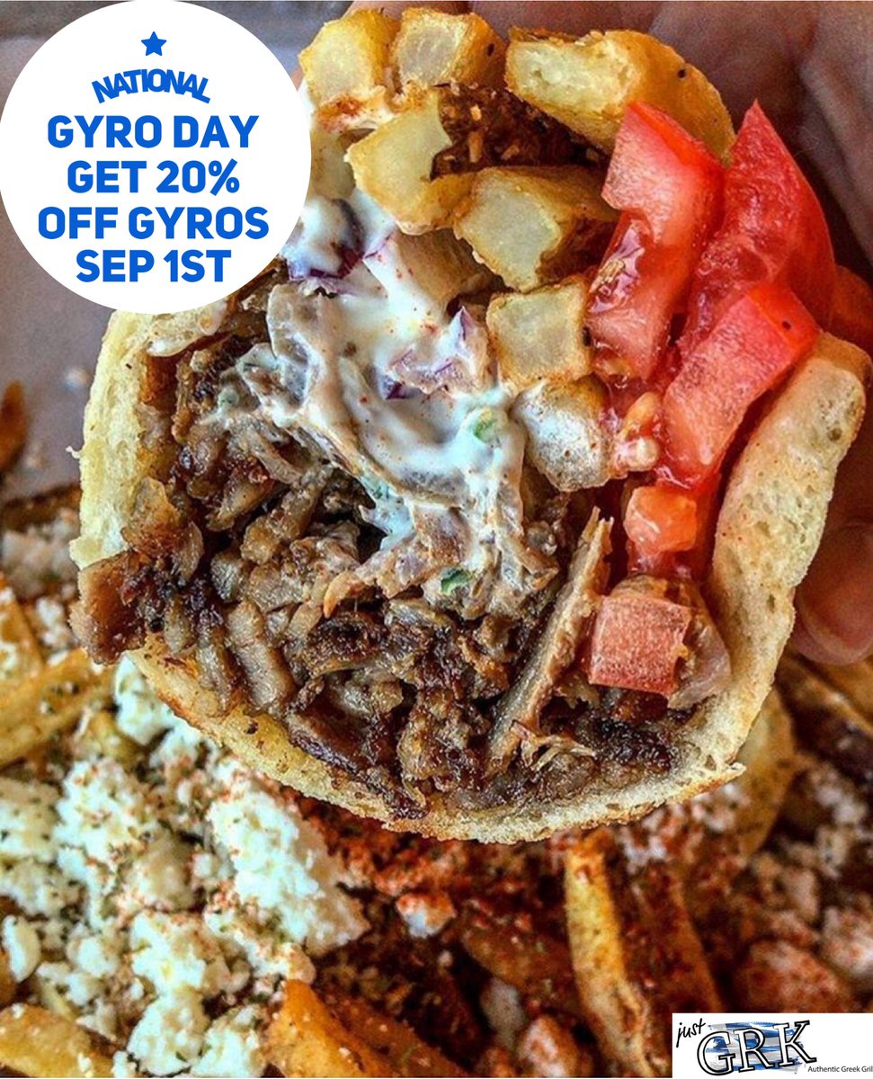 GrkJust's tweet photo. This Saturday is #NationalGyroDay https://t.co/pcaYHnqGpc
