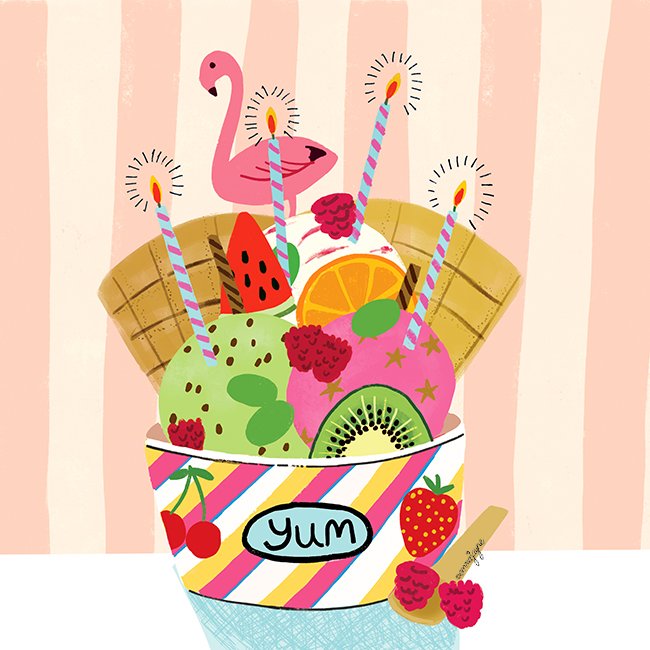 Don't want the summer to end! Ice cream with hints of #cardinalred for today's #colour_collective #summer #31stAugust #illustration #illustrator #FridayFeeling #artists
