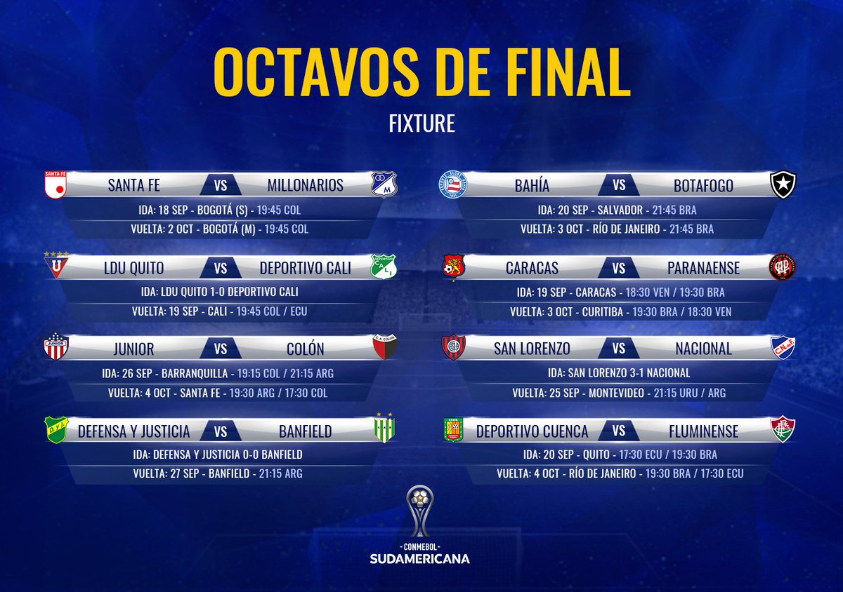 CONMEBOL's tweet photo. Programación de Octavos de Final de la #CONMEBOLSudamericana. https://t.co/ar9dHqplCy
