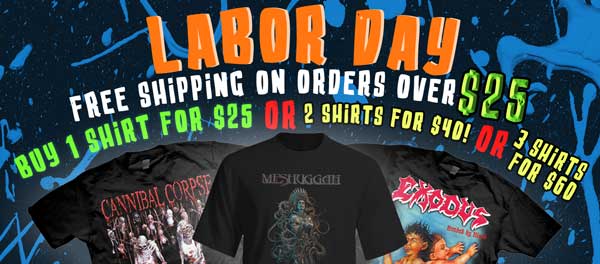 jsrdirect's tweet photo. FREE SHIPPING?! Enjoy Free Shipping on orders over $25 NOW through Labor Day! Also, get 2 tees for $40 or 3 tees for $60! 🔥⚡️🖤 #jsrmerch #jsrdirect #freeshipping #Metal #heavymetal #bandtees #CannibalCorpse #meshuggah #exodus https://t.co/0TKBOPjoh0