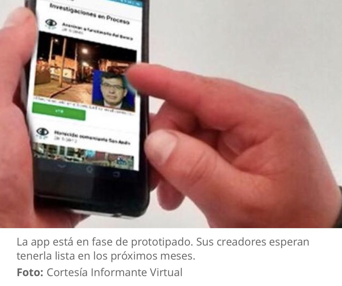 Una app para colaborar con información en investigaciones criminales. Miembros de la <a href="/PoliciaColombia/">Policía de Colombia</a> crearon Informante Virtual en un proyecto de <a href="/Ministerio_TIC/">Ministerio TIC</a> , <a href="/Colciencias/">Tobillo Gomez</a> y <a href="/FedesoftCol/">Fedesoft Colombia</a> : m.eltiempo.com/tecnosfera/app… vía <a href="/ELTIEMPO/">EL TIEMPO</a>