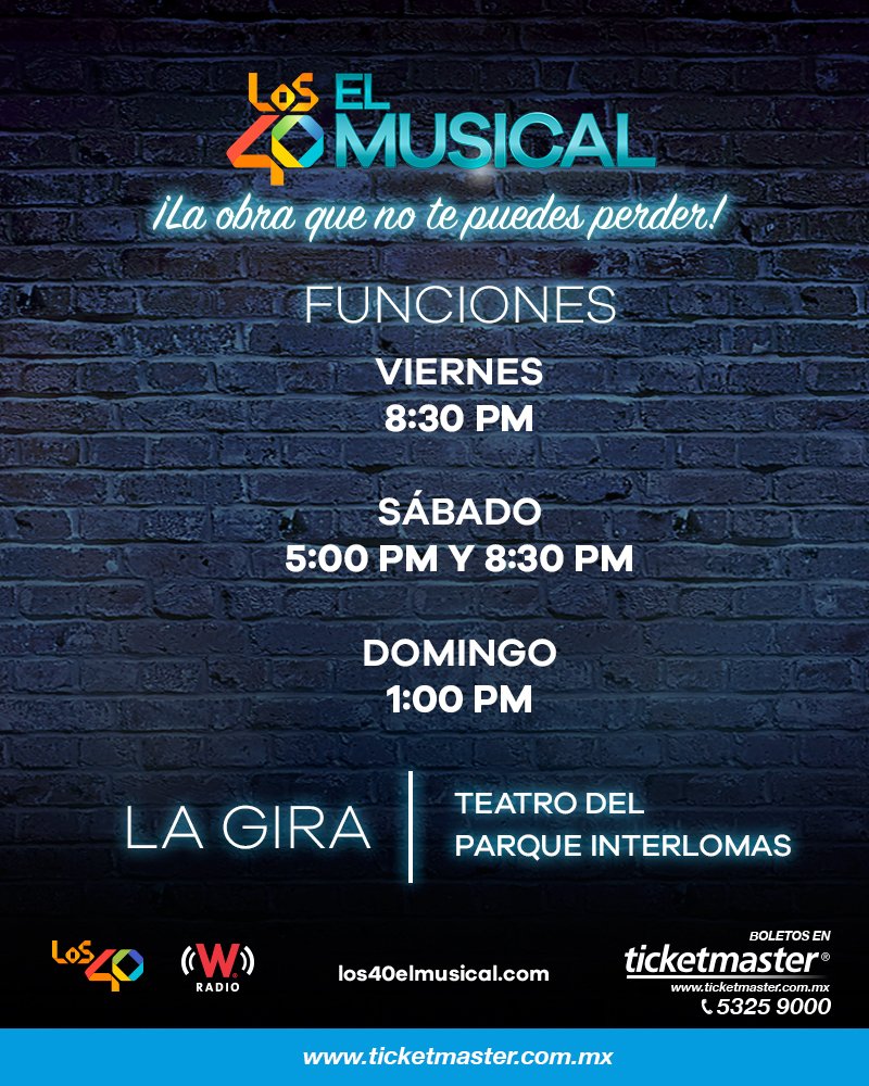 Nos hoy en el Teatro del Parque Interlomas. Los boletos para #LOS40ElMusical a la venta en Ticketmaster o taquillas del teatro 🎭 Boletos 👉 bit.ly/2lIRUwJ