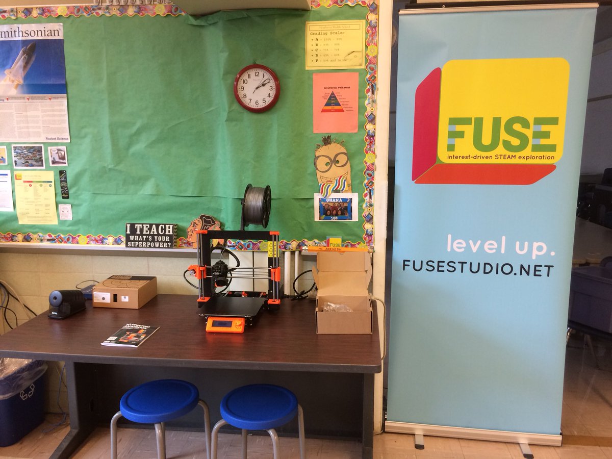MrA108's tweet photo. @MSUrbanStem @FUSE_levelup Getting ready for Northwest Fuse Studio. Excited for our students to begin working on all STEAM challenges especially 3D printing. Thank You Boeing Fuse Grant! https://t.co/O0i9SMHGjg