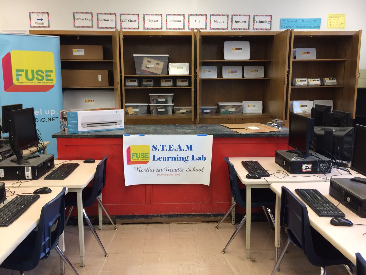 MrA108's tweet photo. @MSUrbanStem @FUSE_levelup Getting ready for Northwest Fuse Studio. Excited for our students to begin working on all STEAM challenges especially 3D printing. Thank You Boeing Fuse Grant! https://t.co/O0i9SMHGjg